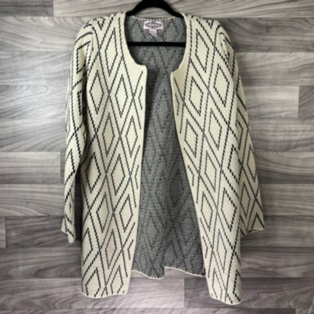 Oliver By Escio Womens Cardigan Sweater Beige Diamond Long Sleeve Open Front M‎